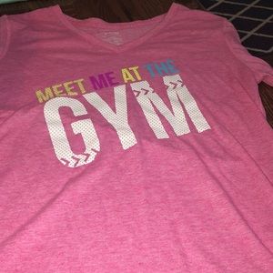 pink v neck short sleeved shirt, sheer